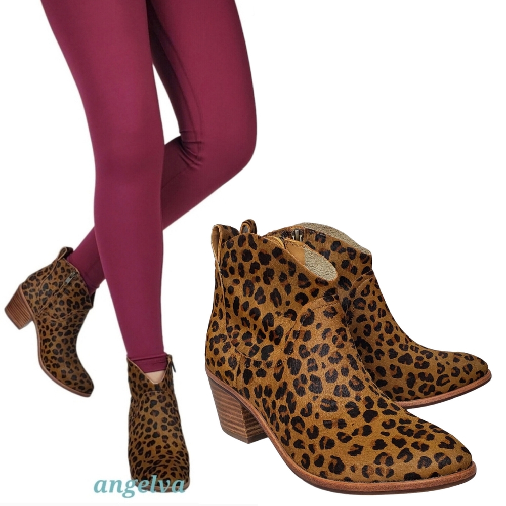 New Ugg kingsburg calf hair leopard print zip up western ankle boots brown